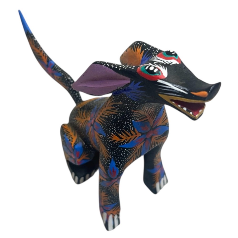Alebrije Wolf Carved Wood Folk Art Colourful Signed 5” Novica Vintage Sculpture